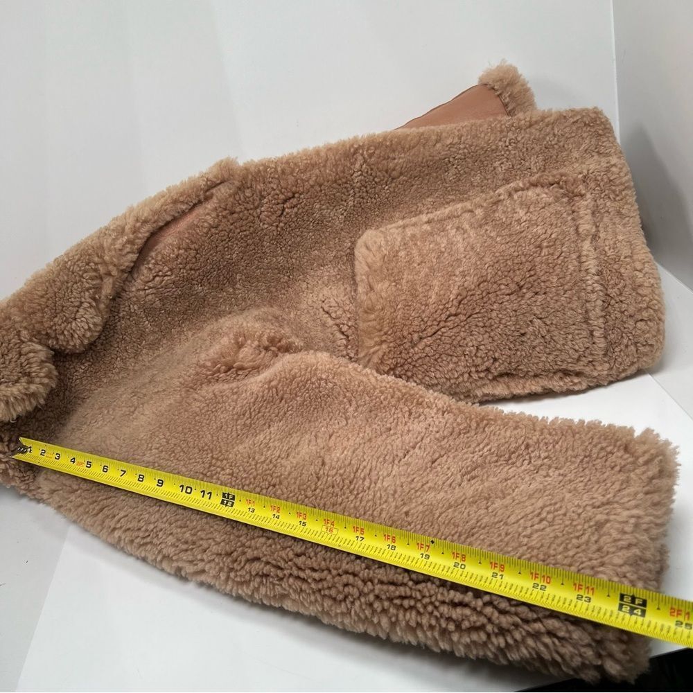 Yves Salomon Mateo Shearling Bomber Jacket Tan Size 42 US 4 100% Lamb Wool - Picture 10 of 10